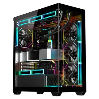 Gabinete Gamer Aquário Kmex Cg-36Dy Torre Negra, Sem Fonte, Sem Fan, Lateral De Vidro, Preto
