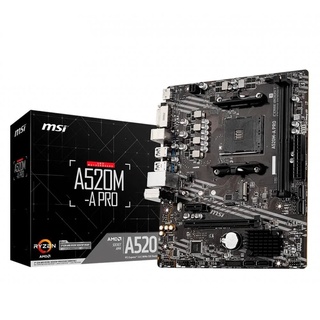 Placa Mãe Am4 Msi A520M-A Pro, Ddr4 64Gb, M2/Nvme, Hdmi, Dvi, Áudio 7.1, Preta