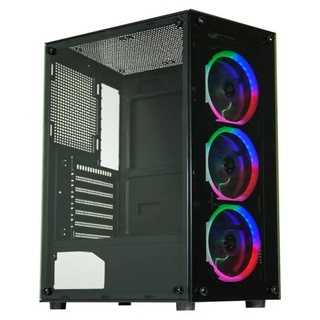 Gabinete Gamer Kmex Cg-30C5, Sem Fonte, 3 Fans, Rgb, Preto, Lateral De Vidro