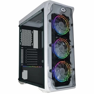 Gabinete Gamer Kmex Cg-W1B1 White Trooper Rítmico, Sem Fonte, 3 Fans, Led Rgb, Branco, Lateral Acrílico