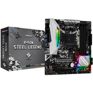 Placa Mãe Am4 Asrock B450M Steel Legend, Ddr4 128Gb, M2/Nvme, Displayport, Hdmi, Preta