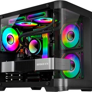 Gabinete Gamer Kmex Cg-01ag Aqua Curva, Sem Fonte, Sem Fan, Lateral De Vidro, Preto