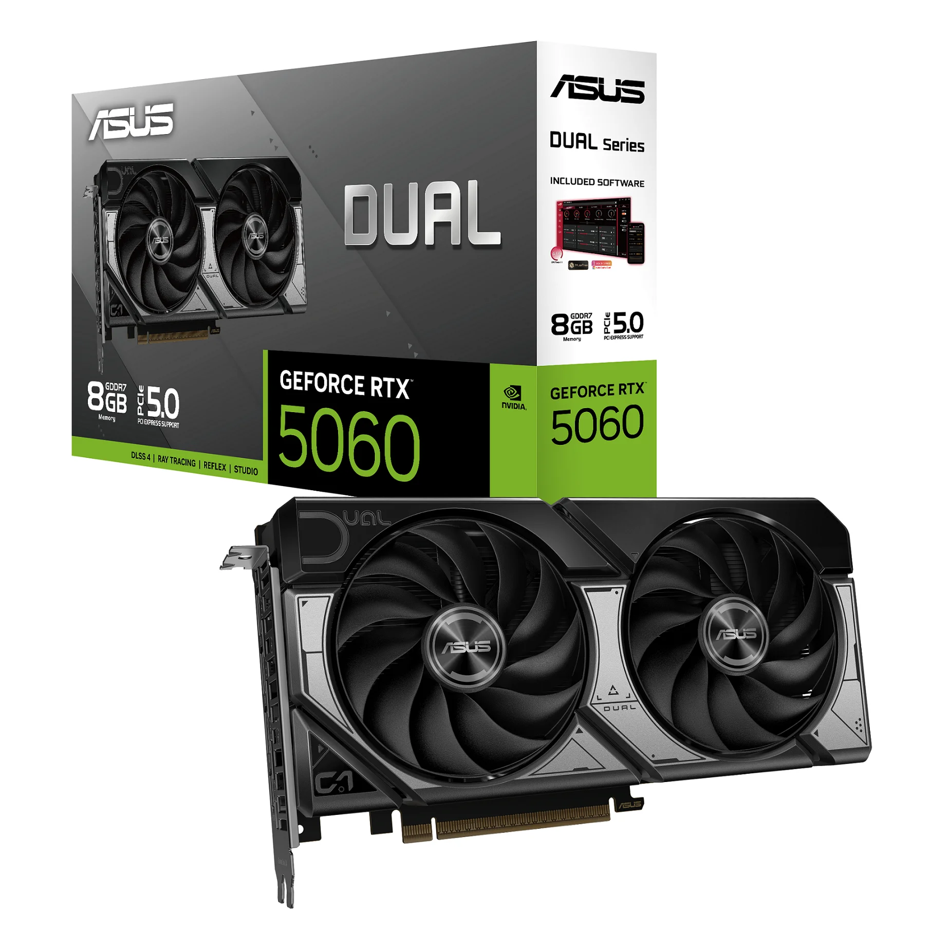 Placa De Vídeo Geforce Ddr7 08Gb/128 Bits Rtx 5060 Asus, 2 Fans, Dp, Hdmi, Dual-Rtx5060-8G, Preta