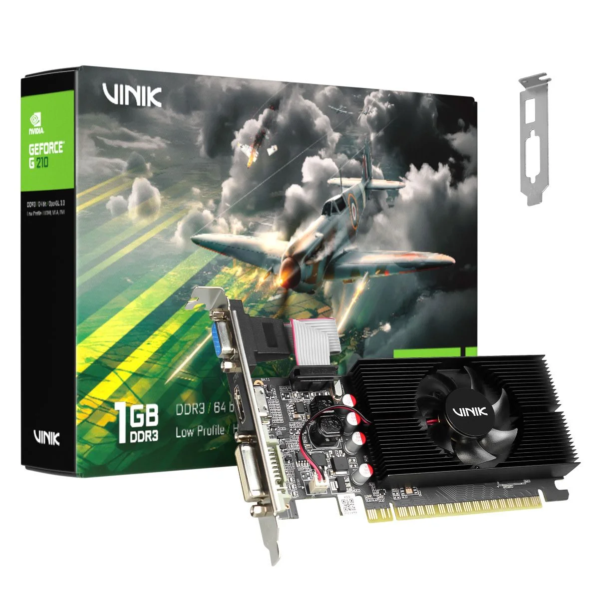 Placa De Vídeo Geforce Ddr3 01Gb/064 Bits G210 Vinik, 1Fan, Hdmi, Dvi, Vga, Gpuvk2101Gblp0H2, L Profile, Preta