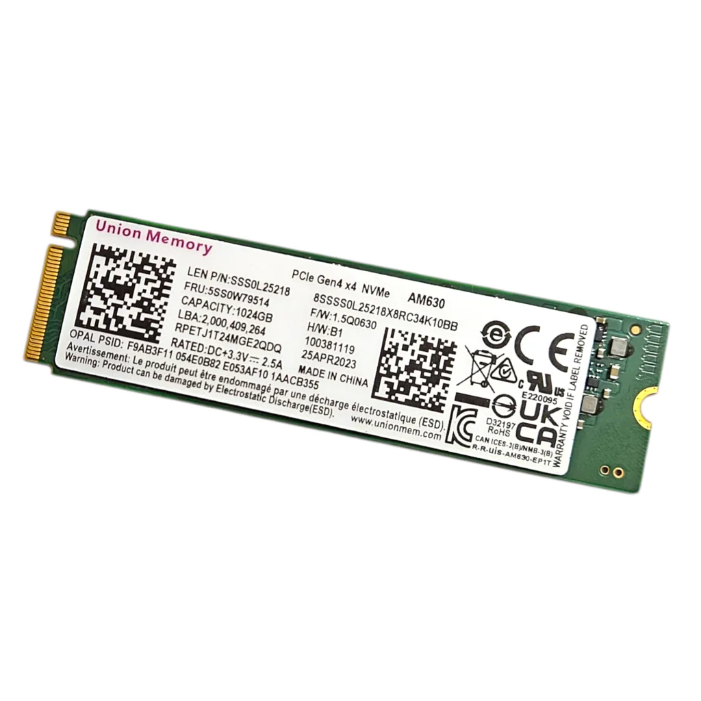 Ssd Nvme 1 Tb Union Memory Rpetj1T24Mge2Qdq, 4.0, Lê: 3.200 Mb/S, Grava: 2.400 Mb/S, Oem