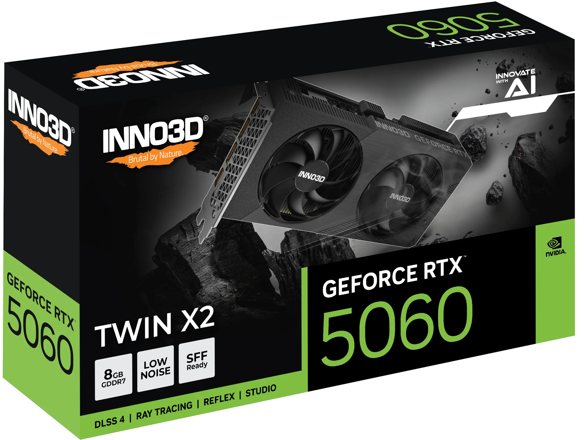 Placa De Vídeo Geforce Ddr7 08Gb/128 Bits Rtx 5060 Inno3D Twin, 2 Fans, Dp, Hdmi, N50602-08D7-195071N, Preta