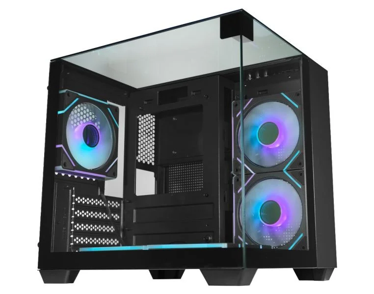 Gabinete Gamer Kmex Cg-01X2 Visão Infinita II, Sem Fonte, Sem Fan, Lateral De Vidro, Preto