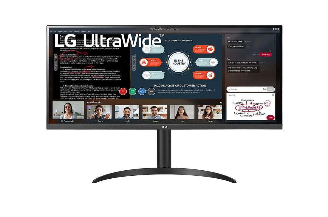 Monitor Gamer Led 34", 075Hz, 5Ms, Lg 34Wp550, Ips, Ultrawide, Full Hd, 2Hdmi, Headphone Out, Aj. Altura, Preto