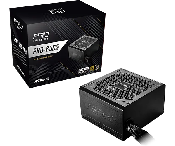 Fonte Atx 0850 W Asrock Pro-850G, 80 Plus Gold, Pfc Ativo, Com Cabo, Com Caixa, Preta