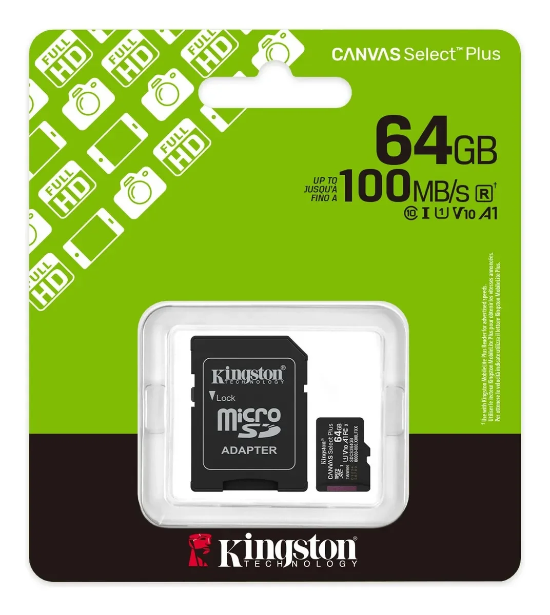 Cartão de Memória 064 GB Kingston Canvas Select Plus, MicroSD, Classe 10, C/ Adaptador, Sdcs3/64Gb
