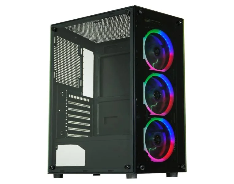Gabinete Gamer Kmex Cg-30C5, Sem Fonte, 3 Fans, Rgb, Preto, Lateral De Vidro