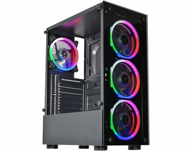 Gabinete Gamer Kmex Cg-10W5 Elite, Sem Fonte, 3 Fans, Rgb, Preto, Lateral De Vidro