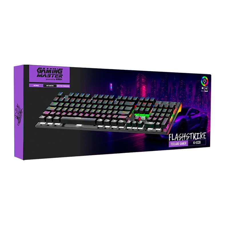 Teclado Gamer Usb Mecânico Kmex Flashstrike Ki-Ec28, Preto, Switch Blue, Led, Abnt2