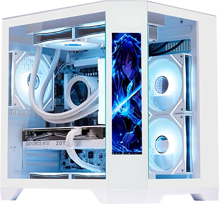 Gabinete Gamer Aquário Kmex Cg-W2Kv Ângulo, Sem Fonte, Sem Fan, Lateral De Vidro, Com Monitor Dynamic, Branco