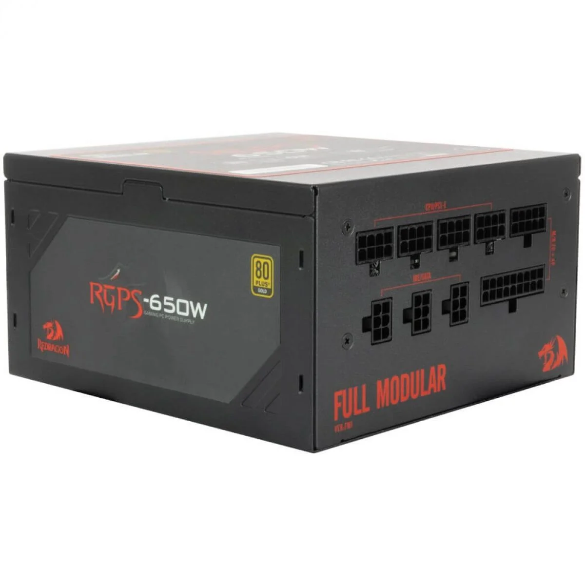Fonte Atx 0650 W Redragon Rgps-650W, Gc-Ps008, 80 Plus Gold, Totalmente Modular, Pfc Ativo, Preta