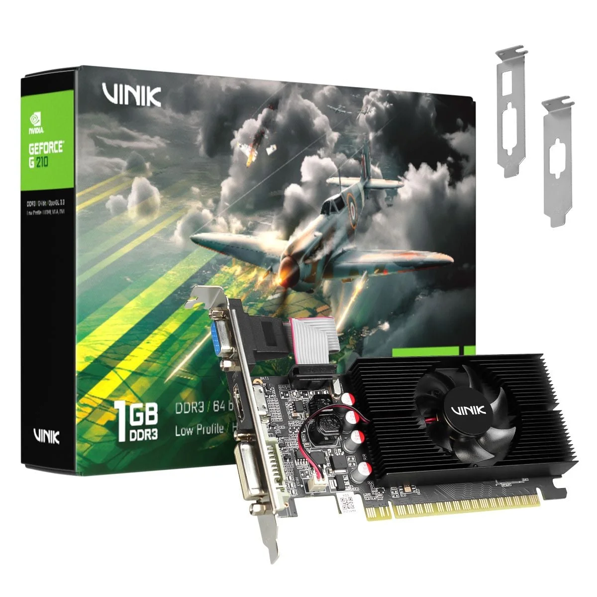 Placa De Vídeo Geforce Ddr3 01Gb/064 Bits G210 Vinik, 1Fan, Hdmi, Dvi, Vga, Gpuvk2101Gblp, Low Profile, Preta