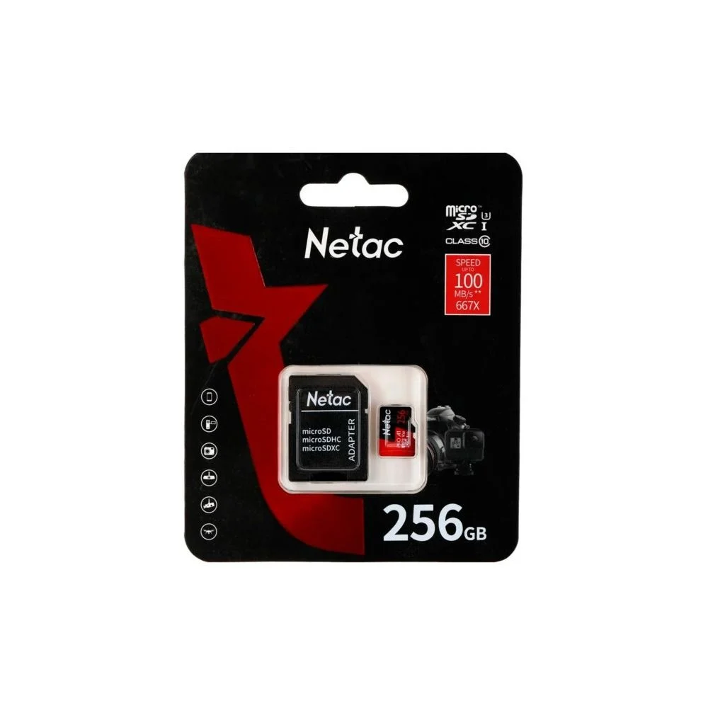 Cartão de Memória 256 Gb Netac P500 Extreme Pro, MicroSd, Com Adaptador, Classe 10, V30, Nt02P500Pro-256G-R