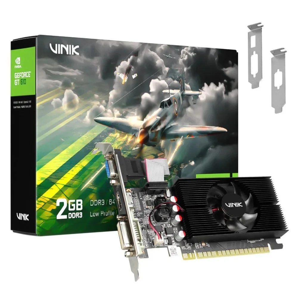 Placa De Vídeo Geforce Ddr3 02Gb/064 Bits Gt 610 Vinik, 1Fan, Hdmi, Dvi, Vga, Gpuvk6102Gblp, L Profile, Preta